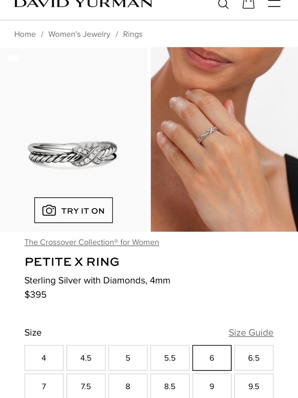 David Yurman Petite X Ring in Sterling Silver with Diamonds - Silver